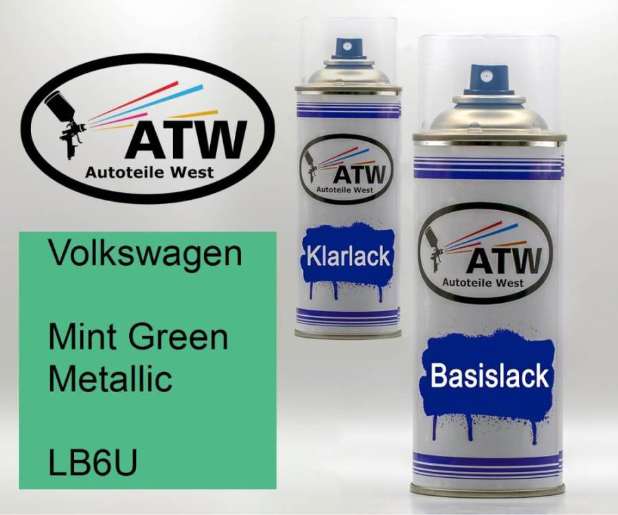 Volkswagen, Mint Green Metallic, LB6U: 400ml Sprühdose + 400ml Klarlack - Set, von ATW Autoteile West.